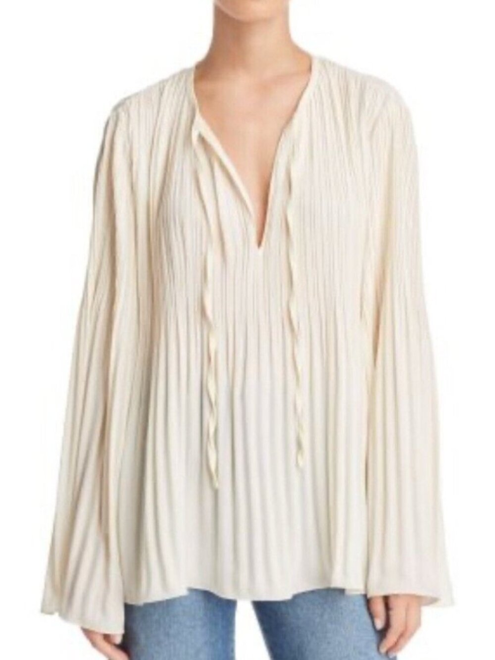 Elizabeth And James Jade‎ Pleated Flare-Sleeve Top In Ivory Sz Medium